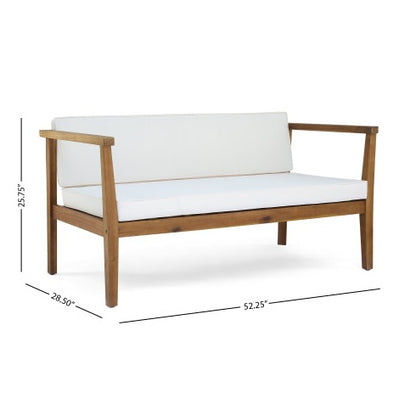 Outdoor 4 Seater Acacia Wood Chat Set With Coffee Table With Cushions Teak And Beige