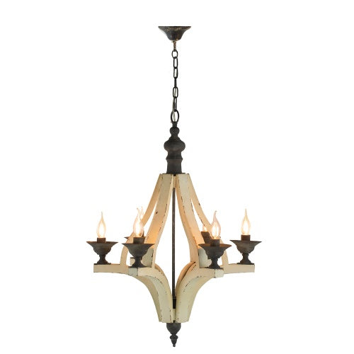 6 Light Wood Chandelier With Adjustable Chain For Kitchen Dining Hall Entrance Bulb Not Included
