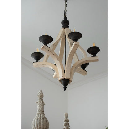 6 Light Wood Chandelier With Adjustable Chain For Kitchen Dining Hall Entrance Bulb Not Included