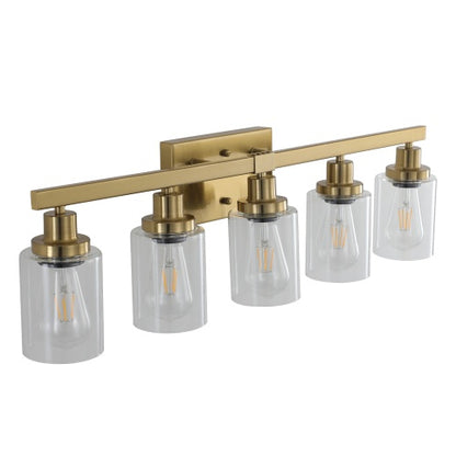Gold 5 Light Vanity Light With Clear Glass Shade Modern Iron Bathroom Wall Fixture For Bathroom Dresser No Bulbs