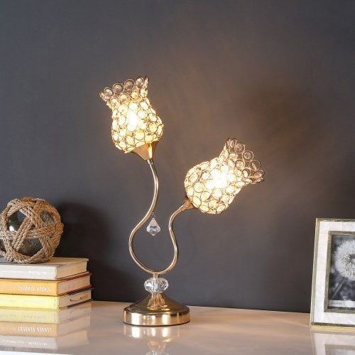 H&H Rose Gold 2 Flower Horn Ornate Metal Table Lamp