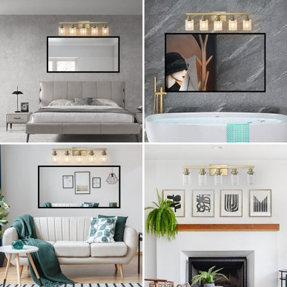 Gold 5 Light Vanity Light With Clear Glass Shade Modern Iron Bathroom Wall Fixture For Bathroom Dresser No Bulbs