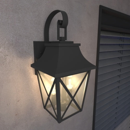 Black Outdoor Wall Light With 2 Fixtures – Waterproof Industrial Wall Mounted Porch Light For Farmhouse Exteriors