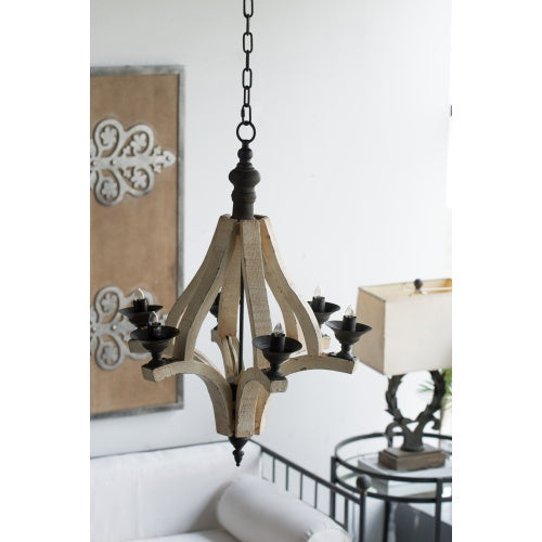 6 Light Wood Chandelier With Adjustable Chain For Kitchen Dining Hall Entrance Bulb Not Included