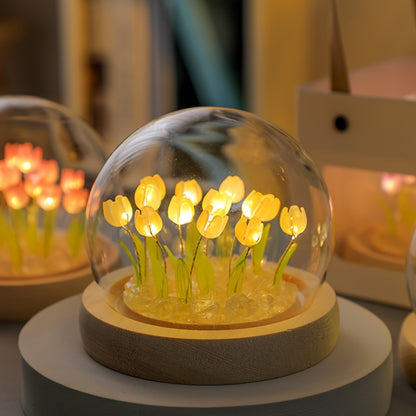 Unique Glass Tulip Night Light - USB Powered, Art Deco Style, Tabletop Decor for Home