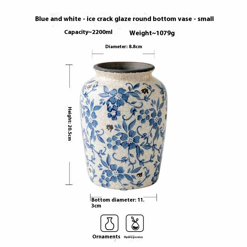 Blue And White Porcelain Vintage Ice Cracked Ceramics Vase