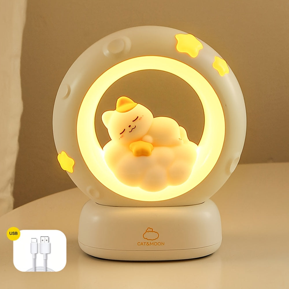 1pc Sleeping Cat Lamp, Cute Cat Night Light For Mom, Gift For Girls And Boys, Nightlight For Bedroom, Soft Light, USB Charger, Tap Dimmer