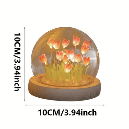 Unique Glass Tulip Night Light - USB Powered, Art Deco Style, Tabletop Decor for Home