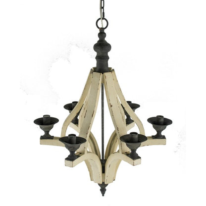 6 Light Wood Chandelier With Adjustable Chain For Kitchen Dining Hall Entrance Bulb Not Included