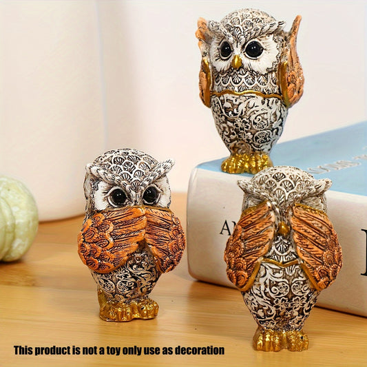 3pcs Three No Owls Statue Don't Listen, Don't Speak, Don't Look, Tabletop decoration for Living Room, Bedroom, Dining Room