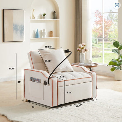 3 In 1 Convertible Sofa Bed Chair – Adjustable Pull Out Sleeper With Storage Pockets For Small Spaces