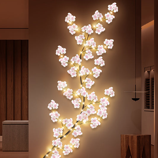 USB Powered Cherry Blossom Branch Lamp, 1pc Energy-Efficient LED Strip Lights with Push Button Control, Realistic Artificial Flowers for Spring/Summer Indoor/Outdoor Decor, Wedding, Christmas - No Battery Included