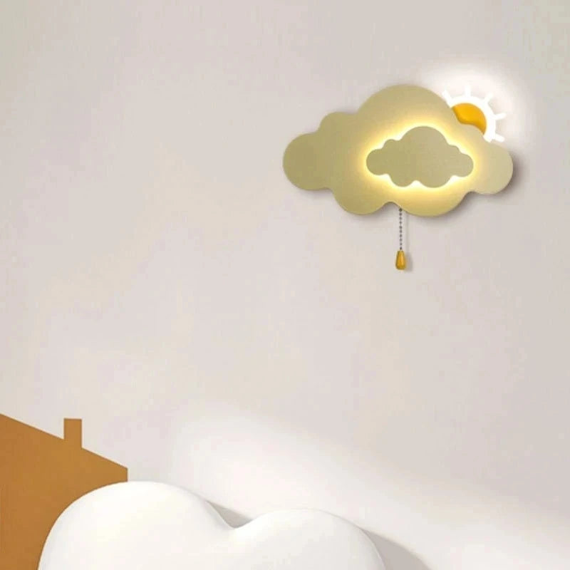 Cute tricolor LED bedside wall lights with sun-cloud Theme