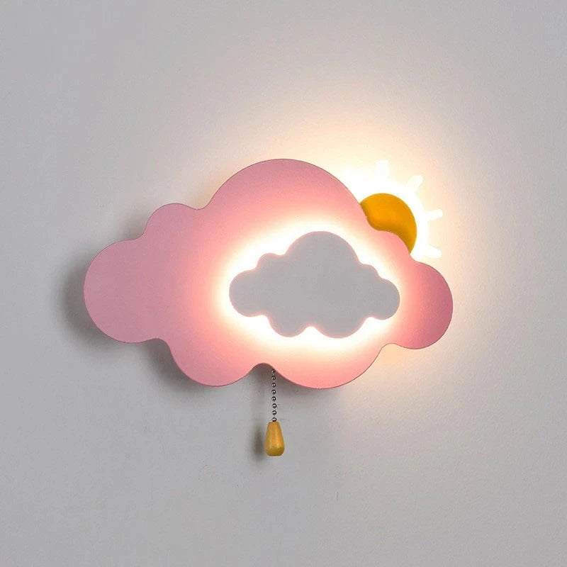 Cute tricolor LED bedside wall lights with sun-cloud Theme