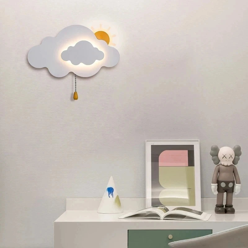 Cute tricolor LED bedside wall lights with sun-cloud Theme