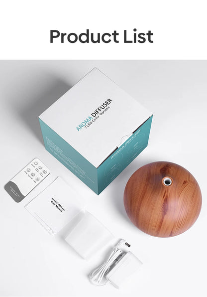 High Quality 500ml Aromatherapy Essential Oil Diffuser Wood Grain Remote Control Ultrasonic Air Humidifier with 7 Colors Light