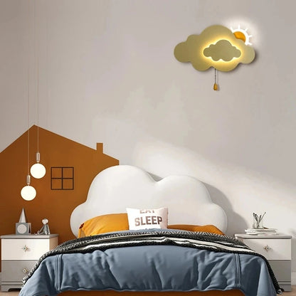 Cute tricolor LED bedside wall lights with sun-cloud Theme