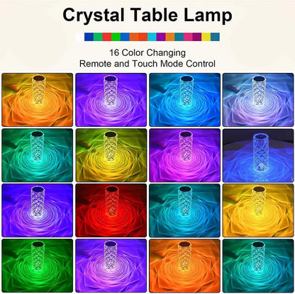 Rechargeable Rose LED Night Light 16 Color Crystal Table Lamp For Bedroom