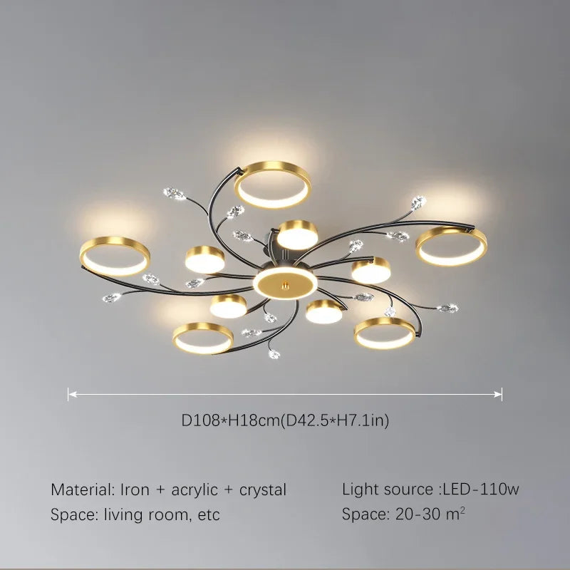 Royal Nordic Glass Ceiling Chandelier in Black and Gold - the perfect Ceiling Light for your Living Room or Bedroom