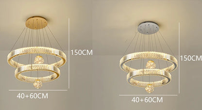 Royal looking heavenly crystal multiple ring-shaped chandelier, Living room Pendant light