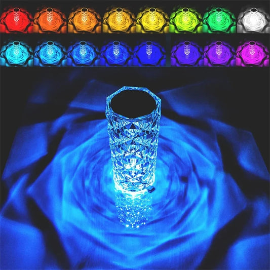 Rechargeable Rose LED Night Light 16 Color Crystal Table Lamp For Bedroom