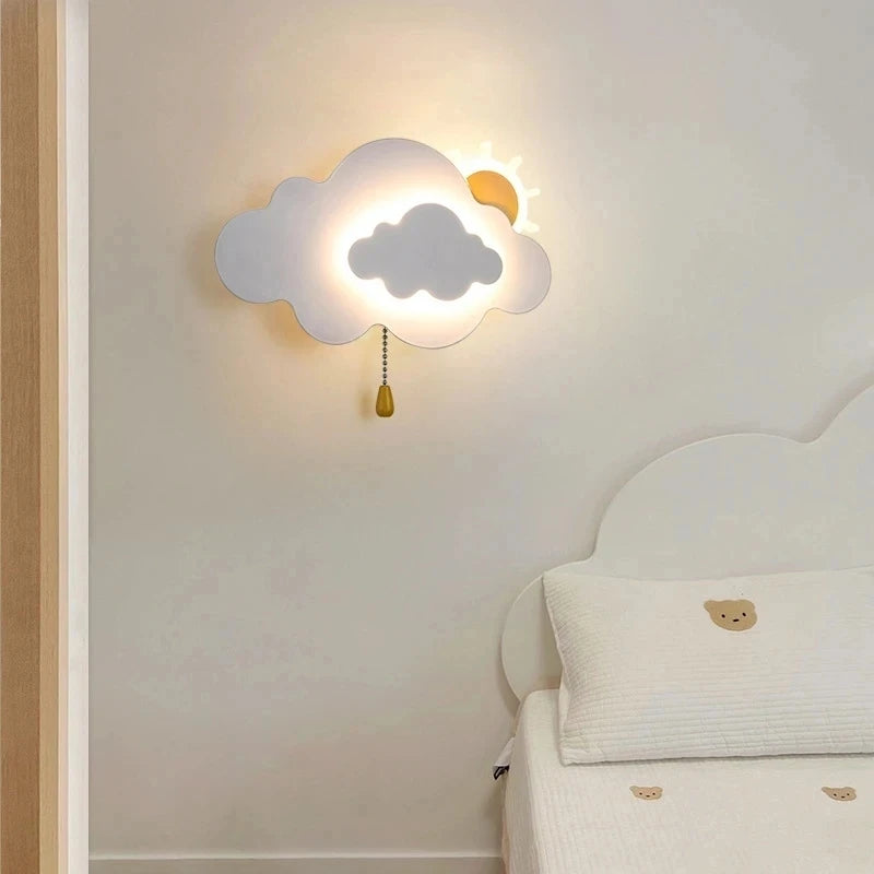 Cute tricolor LED bedside wall lights with sun-cloud Theme