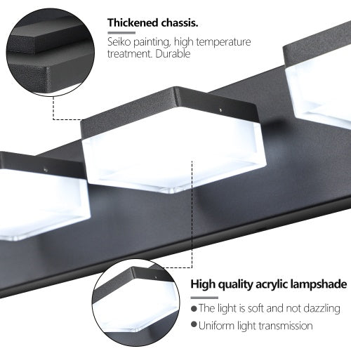 Modern 6 Lights Black Led Makeup Mirror Fixtures For Bathroom And Vanity