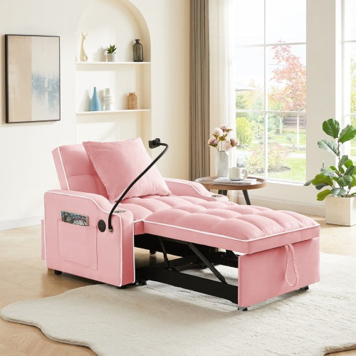 3 In 1 Convertible Sofa Bed Chair – Adjustable Pull Out Sleeper With Storage Pockets For Small Spaces