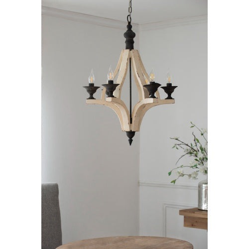 6 Light Wood Chandelier With Adjustable Chain For Kitchen Dining Hall Entrance Bulb Not Included