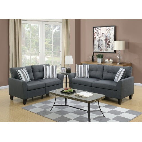 Living Room Furniture 2Pc Sofa Set Sofa And Loveseat Charcoal Glossy Polyfiber Plywood Solid Pine