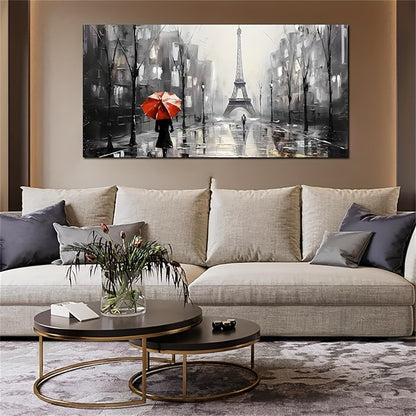 Eiffel Tower Paris Wall Art - Black & White, Frameless Cotton Print For Living Room And Bedroom Decor