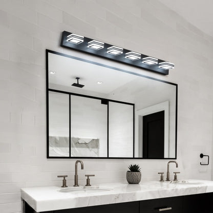 Led Modern Black Makeup Light 6 Light Acrylic Matte Black Bathroom Makeup Light Covering Mirror