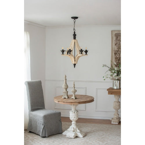 6 Light Wood Chandelier With Adjustable Chain For Kitchen Dining Hall Entrance Bulb Not Included