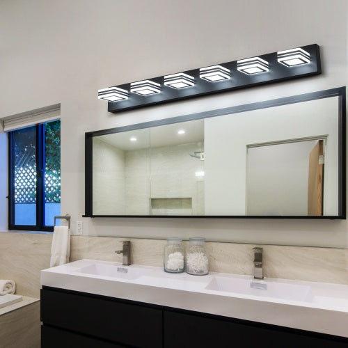 Led Modern Black Makeup Light 6 Light Acrylic Matte Black Bathroom Makeup Light Covering Mirror