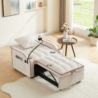 3 In 1 Convertible Sofa Bed Chair – Adjustable Pull Out Sleeper With Storage Pockets For Small Spaces