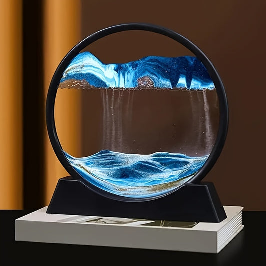 Relaxing Deep Sea Sand Art - Elegant Moving Sand Picture Art for Stress Relief, Perfect Decor for Office, Bedroom, and Bar, Creative 3D Glass Craft Home Decor, Uncharged and Battery-Free