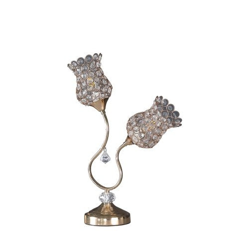 H&H Rose Gold 2 Flower Horn Ornate Metal Table Lamp