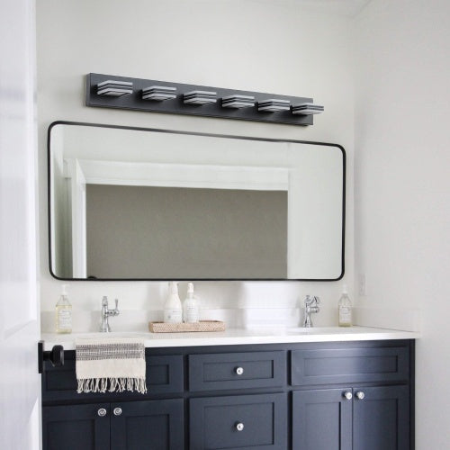 Led Modern Black Makeup Light 6 Light Acrylic Matte Black Bathroom Makeup Light Covering Mirror