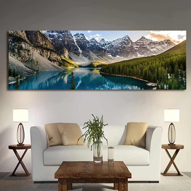 1pc Canvas Painting, Lake Forest Mountain Scenery Painting, Wall Art Decor, For Living Room, Bedroom, No Frame (US Only)