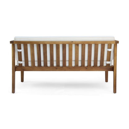 Outdoor 4 Seater Acacia Wood Chat Set With Coffee Table With Cushions Teak And Beige